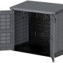 Geöffnete, anthrazitfarbene Duramax StoreAway Universalbox (1200 l) aus Kunststoff.