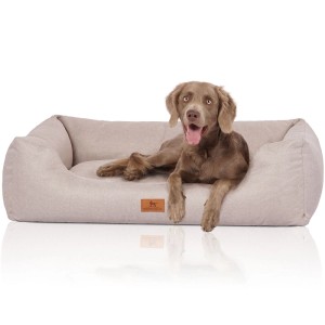 Beiges Knuffelwuff Hundebett Emma Velours XL (105x75cm) mit Hund