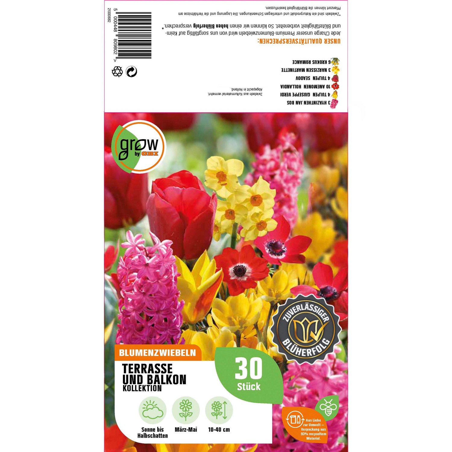 GROW by OBI Terrasse-Kollektion, 30 Blumenzwiebeln für farbenfrohe Blüten im Frühling.