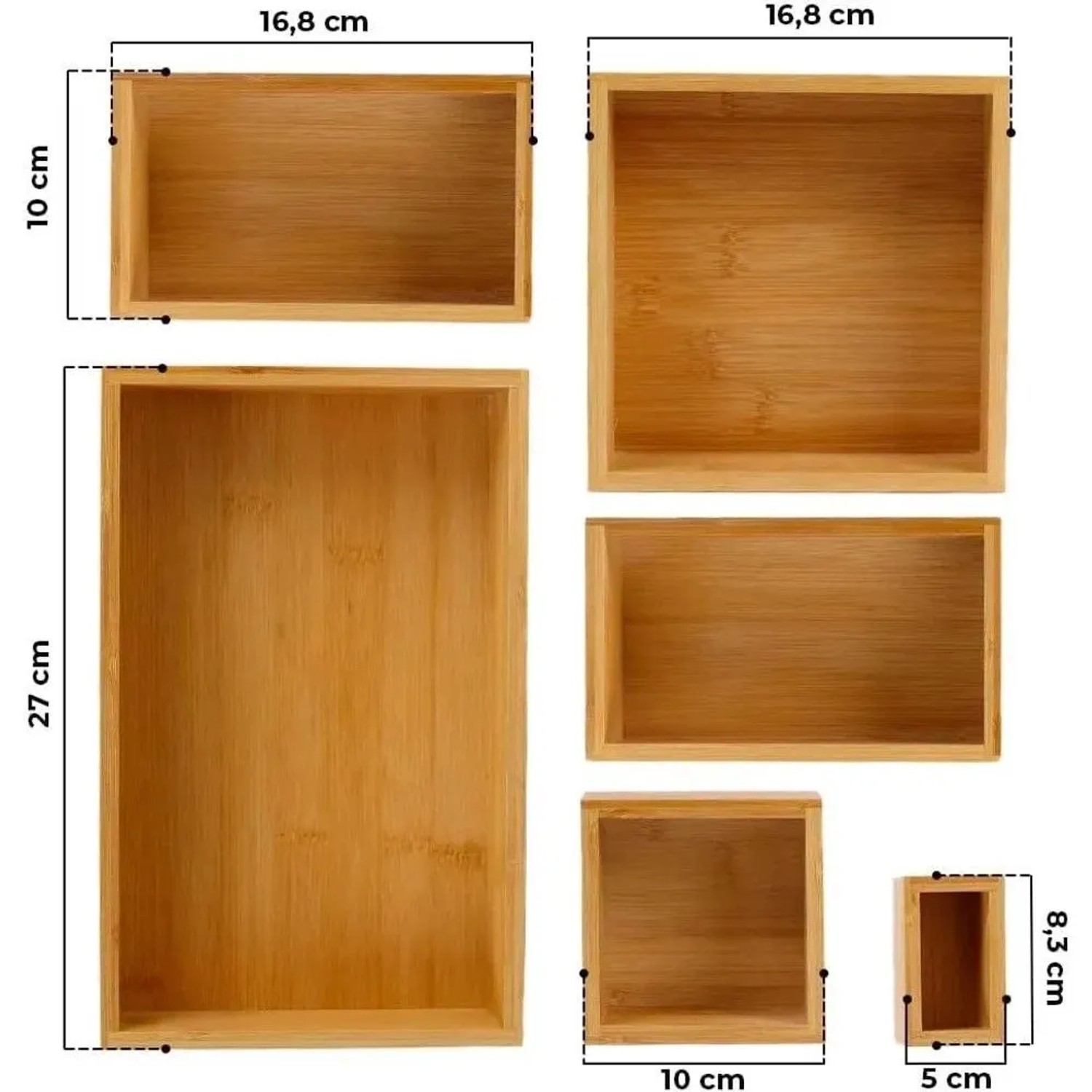 addhome 6er Set Bambus Schubladen Organizer mit verschiedenen Größen.