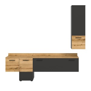 Inn.Furn Wohnwand Grau Evoke Eiche 195 cm mit Soft-Close Elian