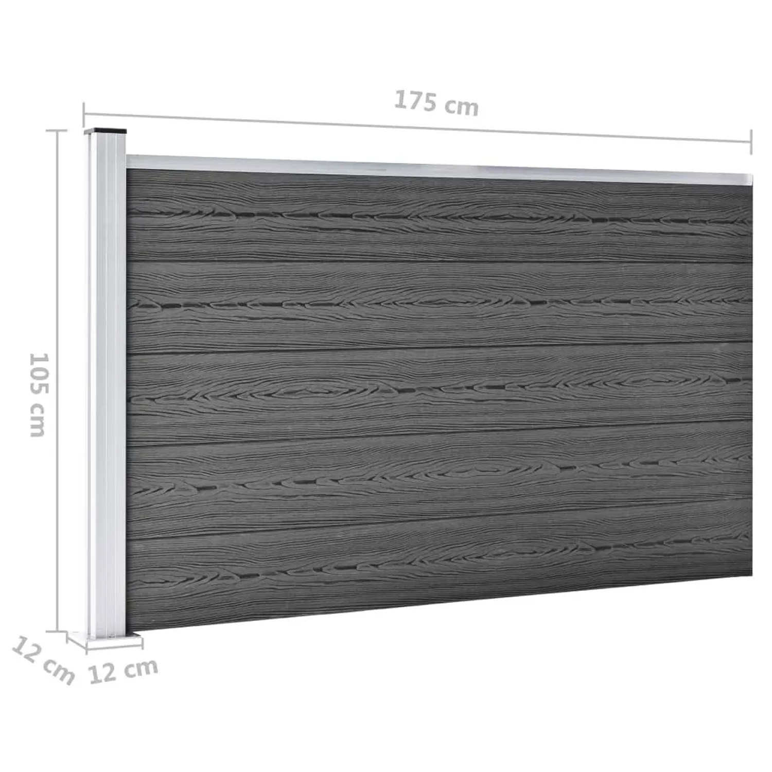 vidaXL Zaunelement Set, WPC, 699x105 cm, Schwarz, zur Gartenabgrenzung.