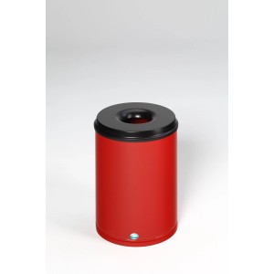 Roter PROREGAL selbstlöschender Papierkorb aus verzinktem Stahl, 50 Liter, mit schwarzem Deckel.