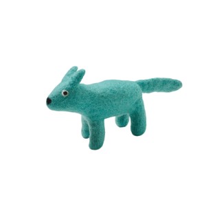 Blaues Hunter Katzenspielzeug Elda Hund, 12 cm, aus Wolle gefilzt.