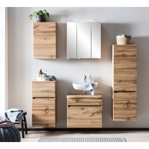 Held Möbel Badmöbel-Set Trient, 2-tlg., 60 cm, Wotaneiche mit Unterbeckenschrank, Spiegelschrank und Baumkante.