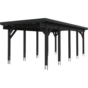 Kiehn-Holz Einzelcarport KH 321, anthrazitfarbene Holzkonstruktion mit Stahl-Dacheindeckung.