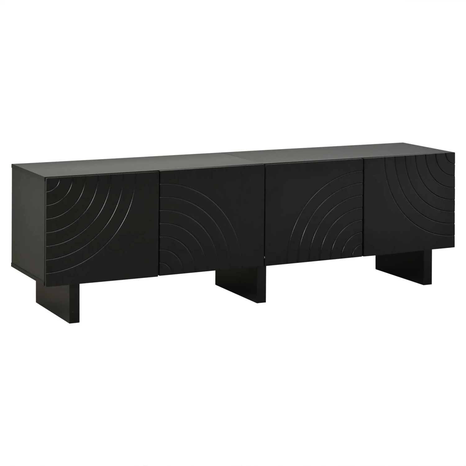 ModernLuxe Modernes TV-Lowboard mit 4 Türen für 75-Zoll-TVs Spanplatte Schwarz