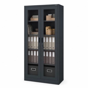 JAN NOWAK Metallschrank mit Vitrine AMELIA 185x90x40 cm Anthrazit