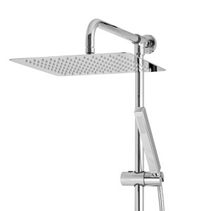 Eckiges PaulGurkes Aufputz Duschsystem mit Regendusche (30cm) und Handbrause, verchromt.