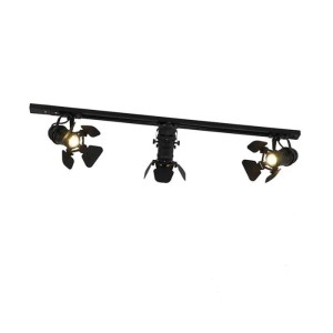 Schwarzes QAZQA Schienensystem mit 3 Spots im Film-Design. Lampen & Leuchten für individuelles Licht.