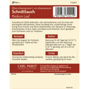 Saatguttütchen Pabst Keimkraft Schnittlauch, mehrjährig und mittelröhrig.