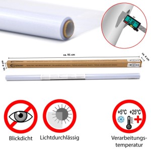 Gerollte eyepower Sichtschutzfolie Frost 90x200 cm. Selbstklebende PVC-Folie, 0,18mm dick, blickdicht & lichtdurchlässig.