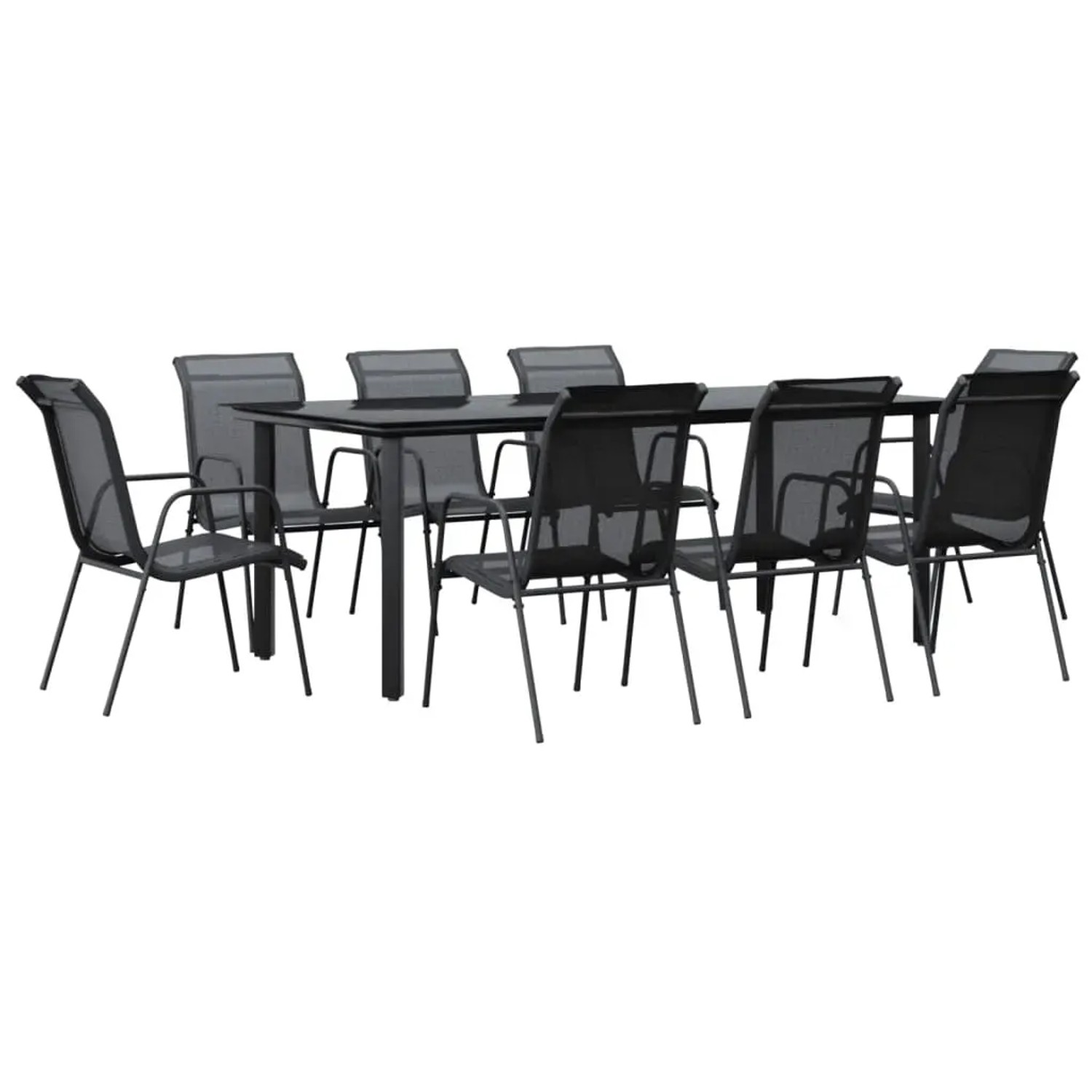 VidaXL 9-Tlg Garten-Essgruppe Schwarz Stahl Und Textilene 3200697