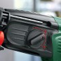 Detailaufnahme des Bosch Bohrhammers PBH 2800 RE: Drehschalter und Tiefenanschlag im Fokus.