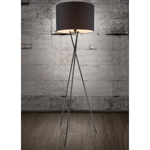 Schwarze Globo Stehleuchte Gustav mit Dreibein-Gestell aus Metall.