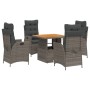 5-tlg. Garten-Essgruppe aus grauem Polyrattan mit Tisch und verstellbaren Sesseln mit Kissen.