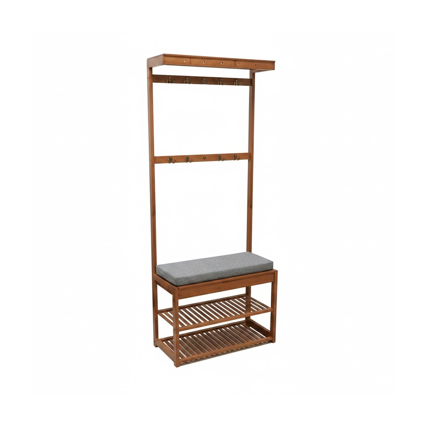 Relaxdays Garderobenständer mit Sitzbank Bambus Walnuss 175 cm x 70 cm x 33 cm