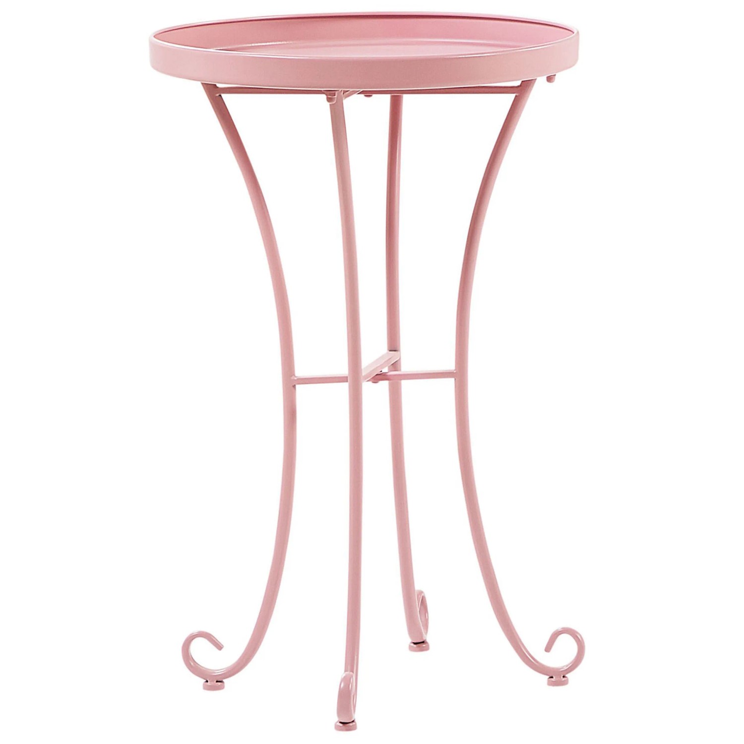 Beistelltisch aus dem Beliani Bistro Set CAVINIA, rosa, aus Metall mit geschwungenen Beinen.