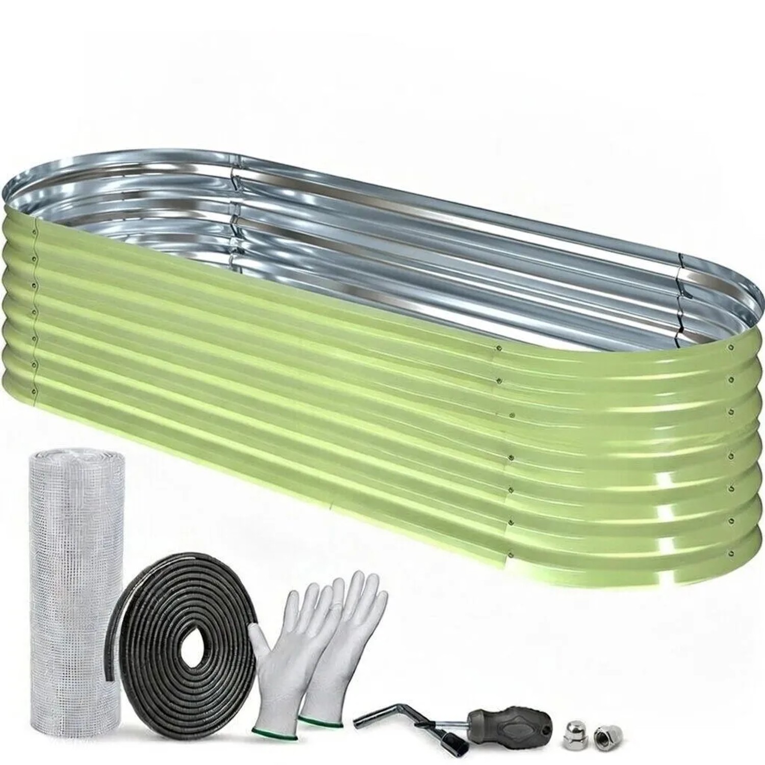 TTL GARDEN Ovales Garten-Hochbeet FUSION 6-in-1 200×60×45 cm – Modulares Metall Hochbeet Verzinkt in Salbei für Garten