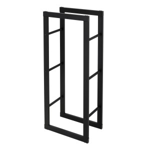 Schwarzes, rechteckiges Kaminholzregal (40x100x25cm) von ML-Design aus Metall für drinnen und draußen.