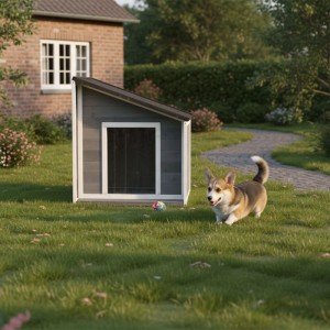 Relaxdays Hundehütte Tannenholz Grau Weiß mit Klappdach 77 cm x 71 cm x 58 cm