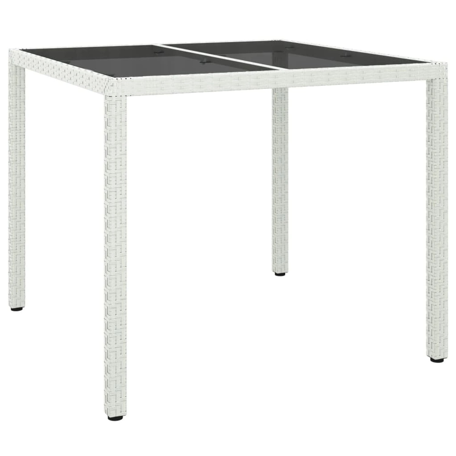 vidaXL Gartentisch 90x90x75 cm Gehärtetes Glas Poly Rattan Weiß 316702
