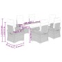 7-tlg. Garten-Essgruppe vidaXL aus braunem Polyrattan mit Tisch, 6 Stühlen und cremefarbenen Kissen.