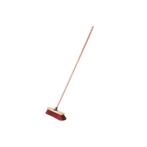 LUX Saalbesen 40 cm mit Holzstiel und rotem Borstenbesatz für Haus und Hof.