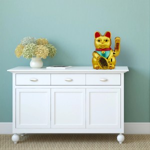 Relaxdays Winkekatze Kunststoff Gold Batteriebetrieben 30 cm x 22 cm x 17 cm 500 g