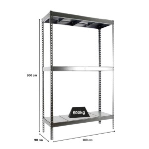 Verzinktes PROREGAL Schwerlastregal Metal Beast, 200x180x90 cm, Fachlast 600 kg.