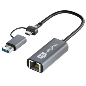 hb-digital USB-C auf Ethernet Adapter mit USB 3.0 und USB-A Adapter für Sicherheit & Haustechnik.