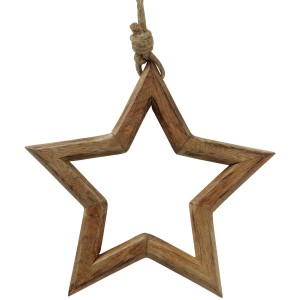 Boltze Anhänger Taliz S Natur, Holzstern zur Weihnachtsdekoration mit Kordel zum Aufhängen.