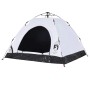 Weißes 3-Personen Campingzelt mit Verdunkelungsstoff und Quick-Release-System.