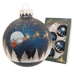 Krebs Glas Lauscha Weihnachtskugeln, 4er-Set mit Weihnachtsmann und Rentier Motiv, 7cm.