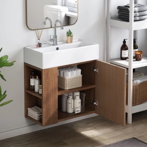 PXloue Badmöbel Set 55 cm Badezimmerschränke mit Waschbecken Waschtischunterschrank hängend Braun
