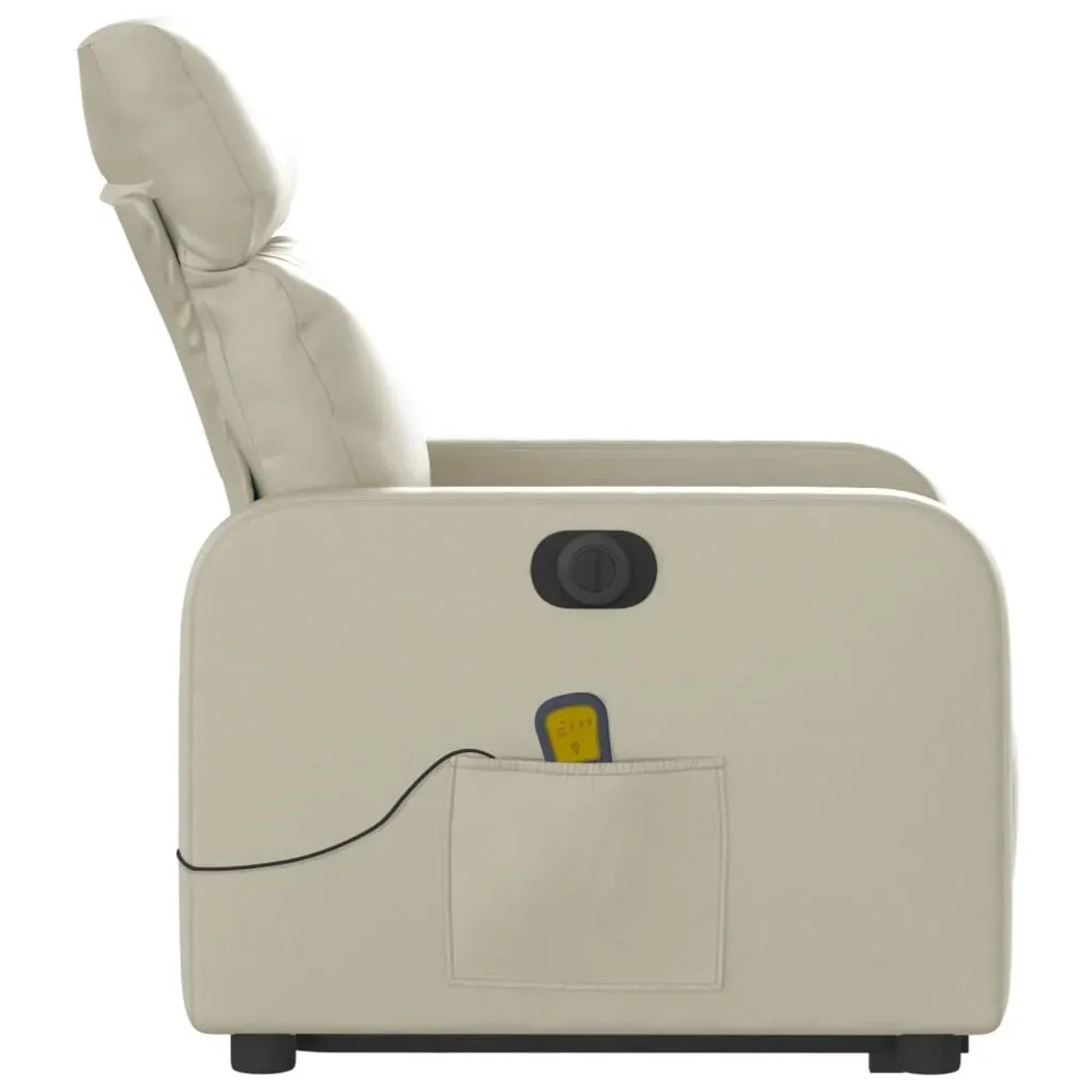 Elektrischer Massagesessel mit Aufstehhilfe, creme, Kunstleder. Relaxsessel mit Vibrationsmassage und Fernbedienung.