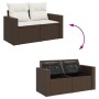 Braune vidaXL Garten-Sofagarnitur aus Rattan mit Kissen und Stauraum unter der Sitzfläche.