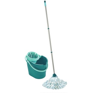 Leifheit Classic Mop Set: Wischmop mit Stiel, 12L Eimer und Auspress-Aufsatz für Reinigungsgeräte.