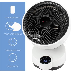 Weißer Vornado Tischventilator X4-Life Pinguin DX mit Touch-Steuerung und Fernbedienung.