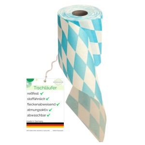 Sensalux Vlies-Tischläufer in Bayrischblau mit Rautenmuster, 15 cm x 25 m.
