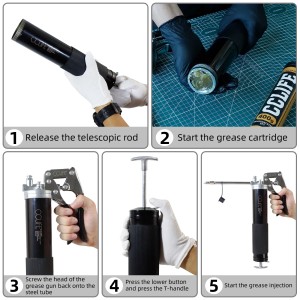 CCLIFE Einhand-Fettpresse mit 2x 400g Kartuschen, Anwendungsbeispiele in 5 Schritten.
