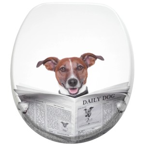 Sanilo WC-Sitz mit Absenkautomatik, Motiv Zeitung. Toilettendeckel aus Holz.