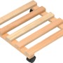 Eckiger Pflanzenroller aus Buche, 35x35 cm, mit schwarzen Rollen zum einfachen Verschieben von Pflanzen.