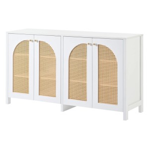 PXloue Sideboard mit 4 Rattantüren und Metallgriffen Weiß