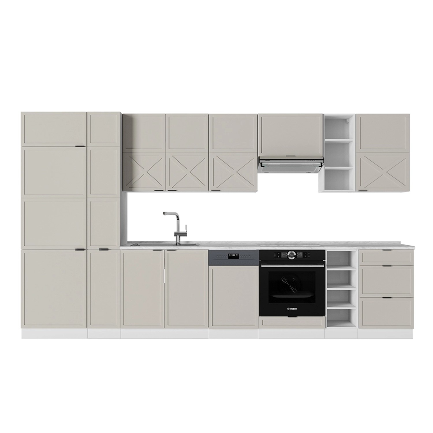 Vicco Fame-Line Küchenzeile GrauBeige/Weiß 355 cm ohne Arbeitsplatte günstig online kaufen