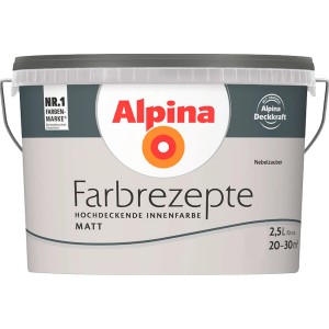 Eimer Alpina Farbrezepte Nebelzauber, matte, graue Innenfarbe für ca. 20-30 m².