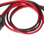 Zwei Batterieclips für 9V Blockbatterien mit rot-schwarzen Anschlusskabeln.