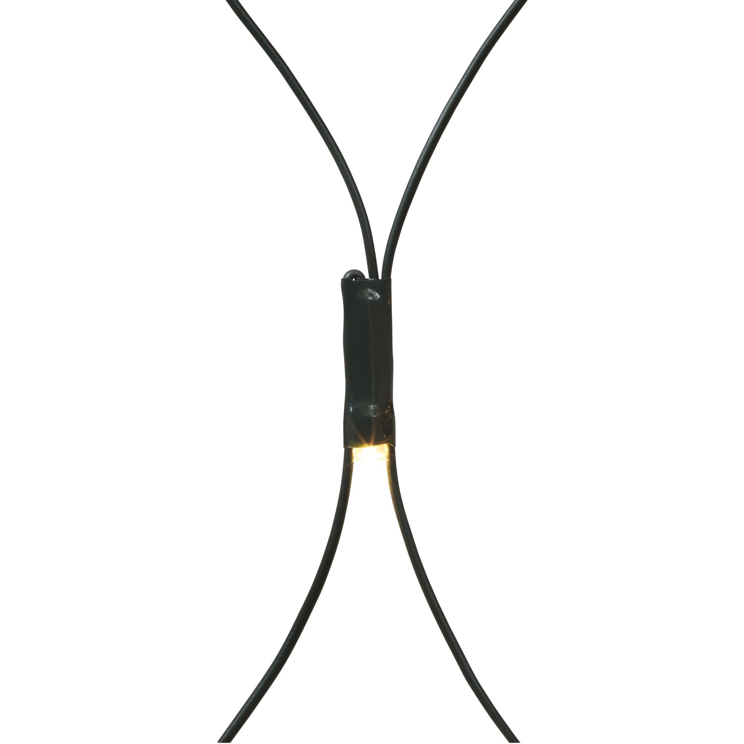 Detailaufnahme Lichternetz 4x4m mit warmweißen LEDs und grünen Kabeln.