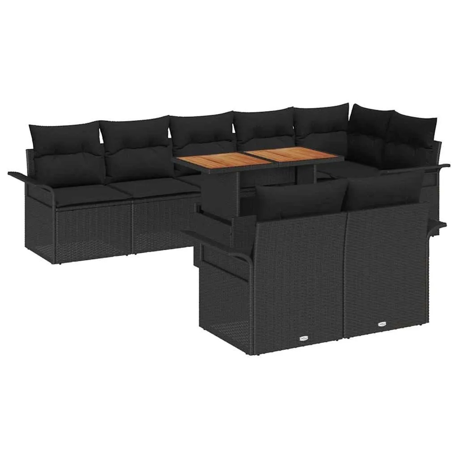 vidaXL Gartensofa-Set mit Kissen 9 Stk Schwarz Poly-Rattan 3349351