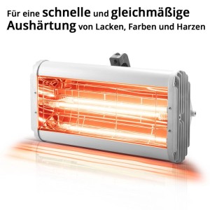 STAHLWERK Infrarot Lacktrockner mit weißem Gehäuse und zwei glühenden Heizröhren für schnelle Lackaushärtung.